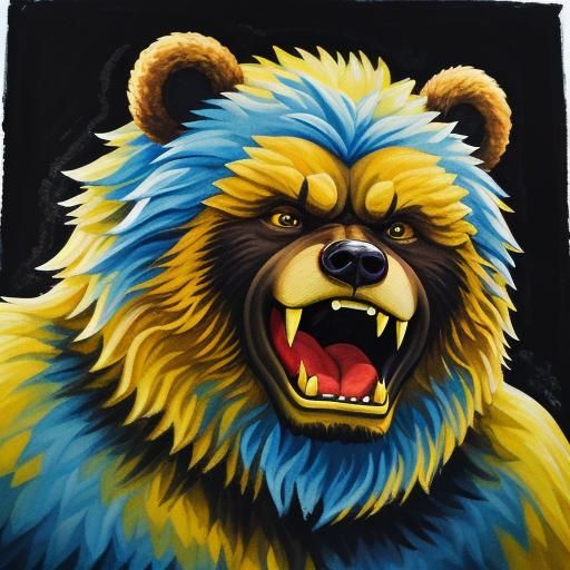 yellow fur grumpy bear open mouth roaring
