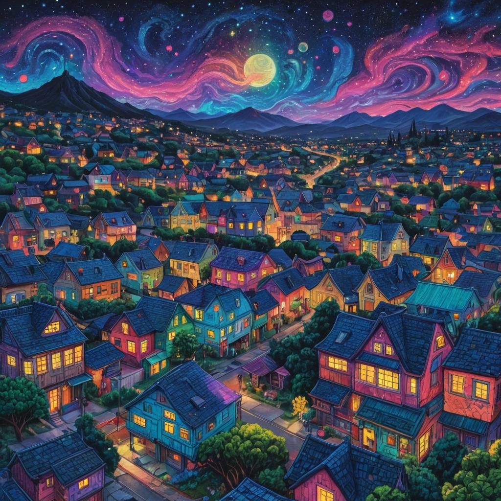 "Naive style with glitter and psychedelic colors for a beaut...
