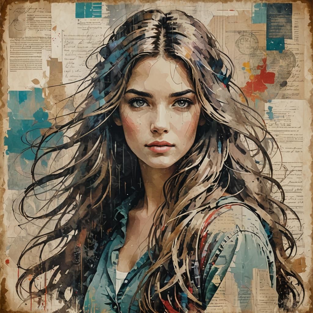 a canvas mix media art of female