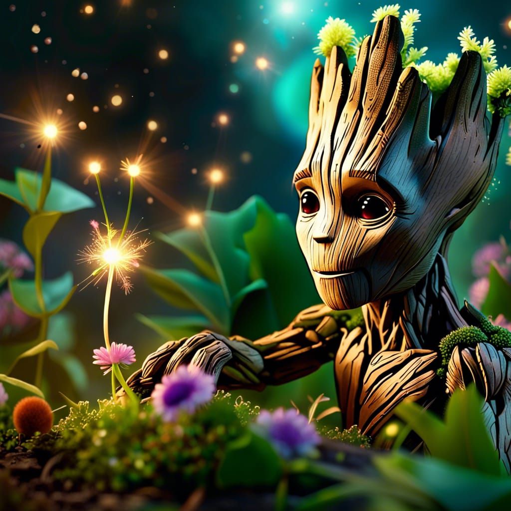 Groot is planting flowers in his garden 🪵🌳 🌸🌺🌻 - AI Generated Artwork ...