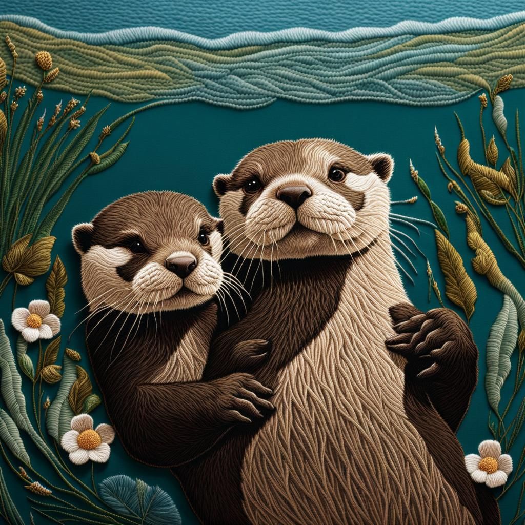 embroidery art otters  by @Hotaru