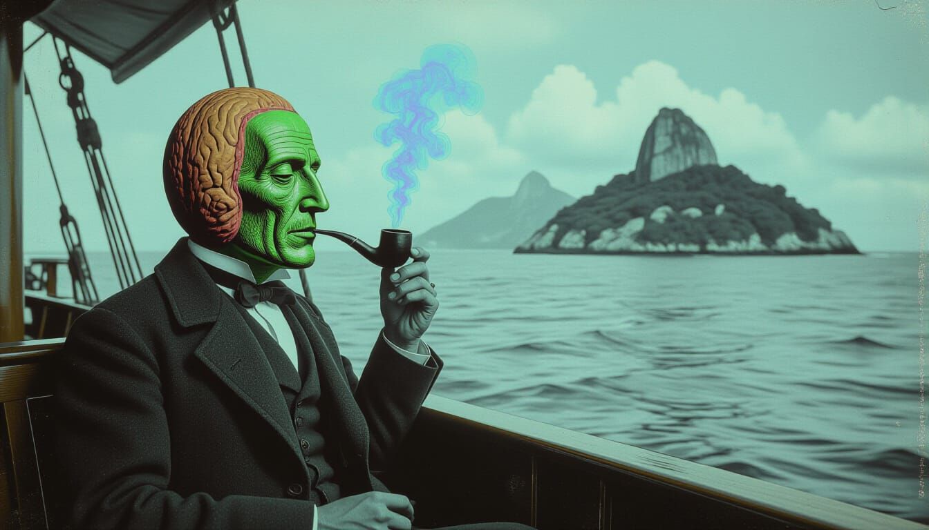 Dayglo Hologram of a Nut in Peacoat on a Ship