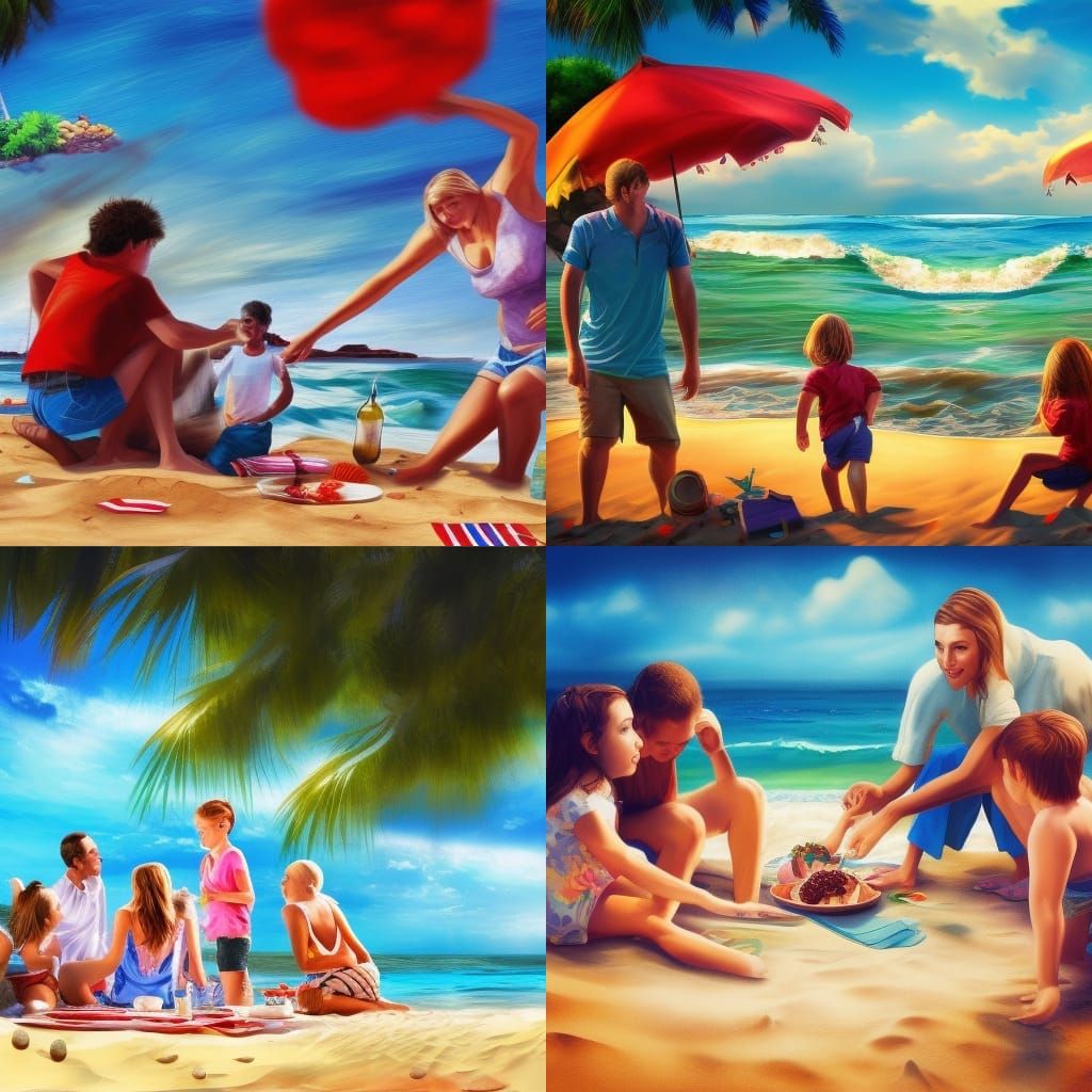 family picnic on the beach AI Generated Artwork NightCafe Creator