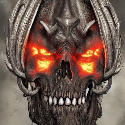 Horrifically insane blood god skull and horns high res 4K de...