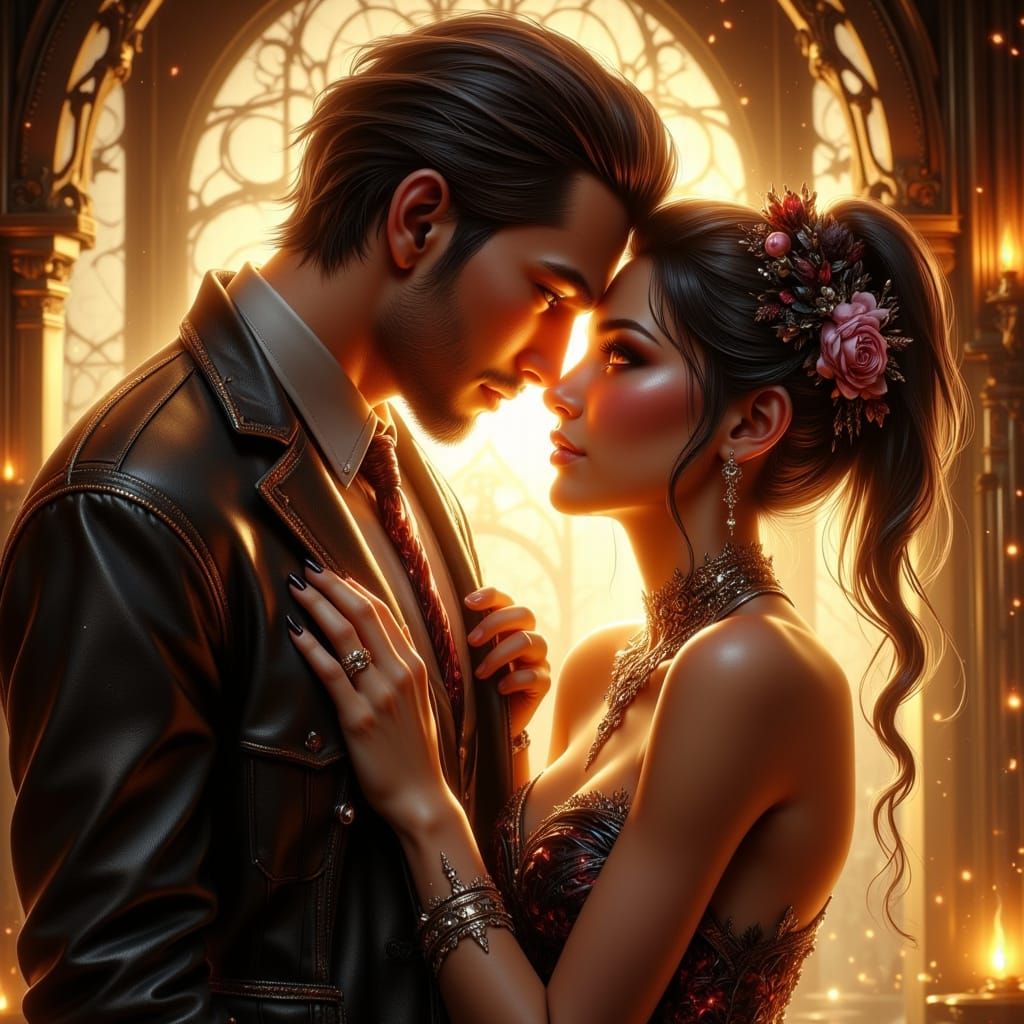 Romantic Couple Embrace in Anime Style