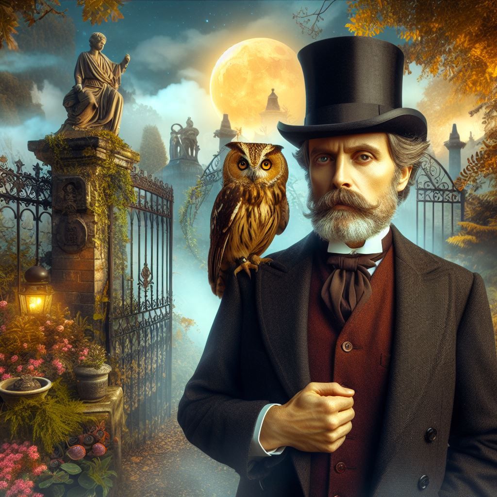 Englishman and Pet Owl Walk the Night Garden