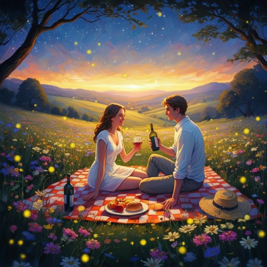 Romantic Picnic Under the Stars: Impressionist Style