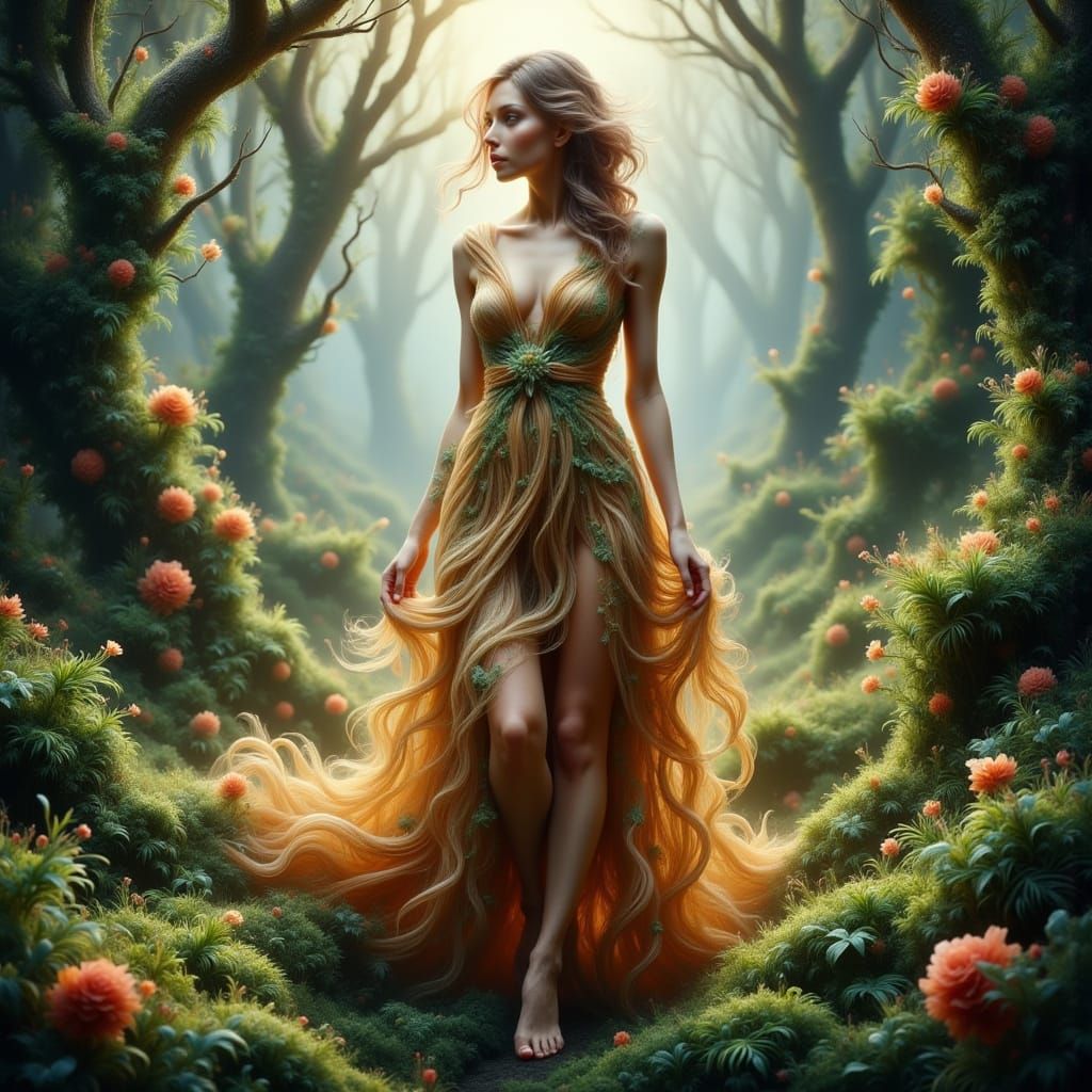 Ethereal Goddess Emerges from Enchanted Mosslands