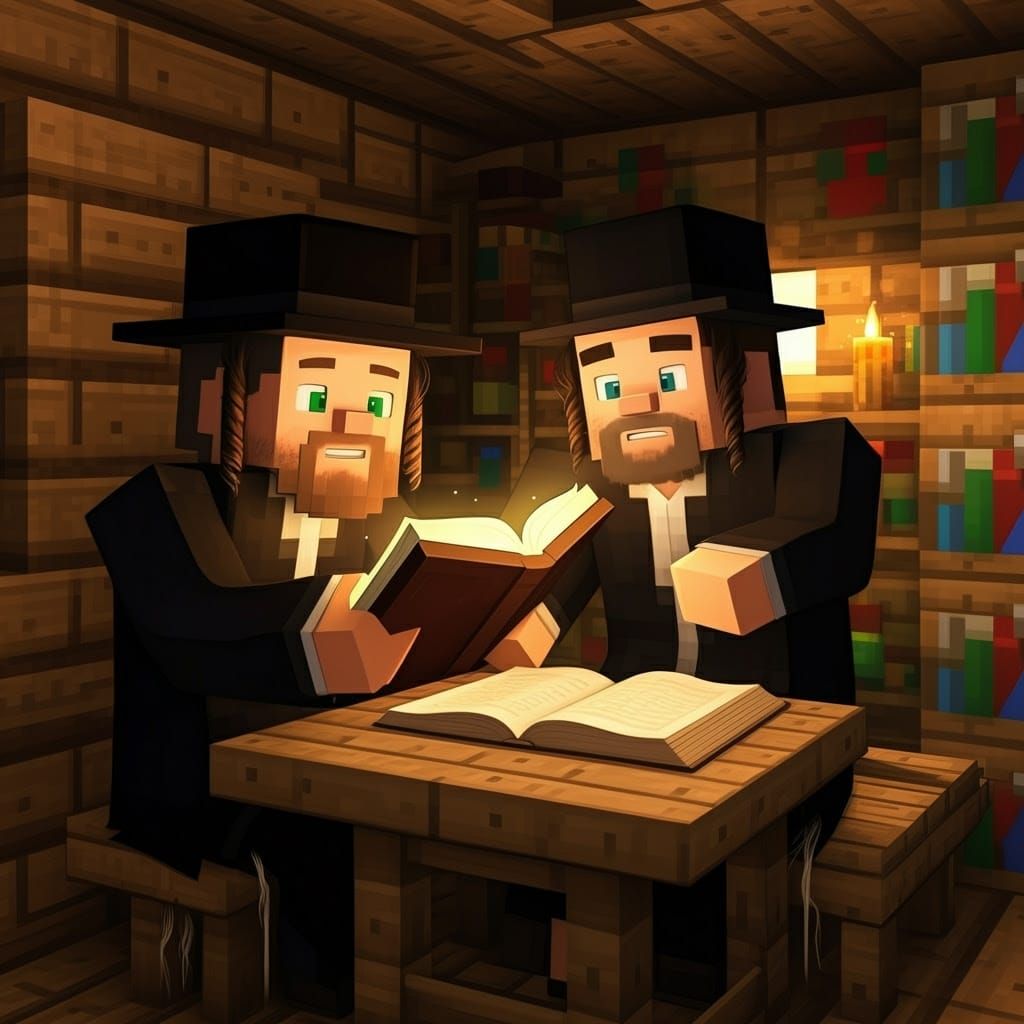 Minecraft-Style Torah Study Scene