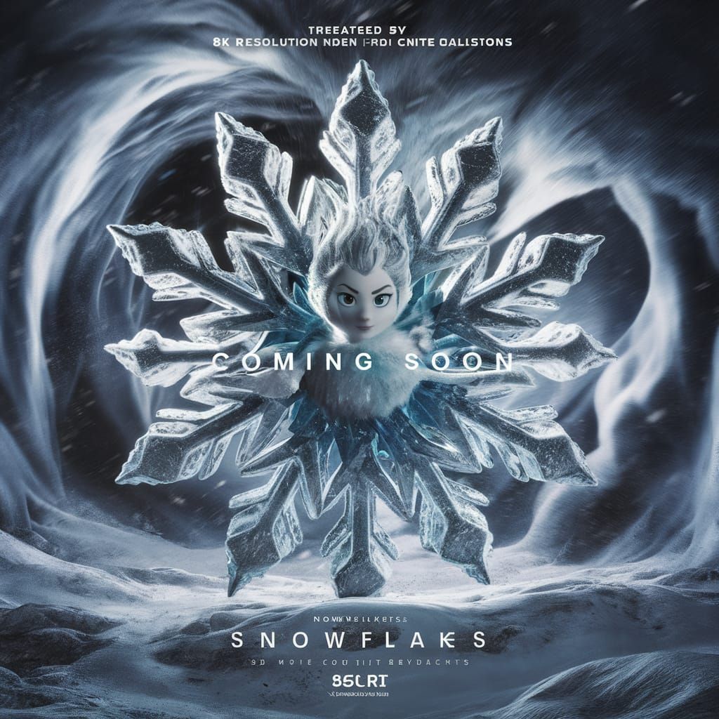 Stunning, up close movie poster of a cinematic snowflake character, with the text coming soon and the ...  by @Dorian