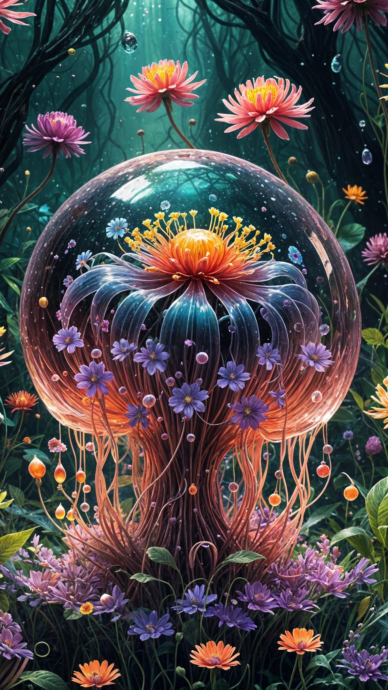Surreal Digital Art of a Cataclysmic Jelly Flower in a Bohem...