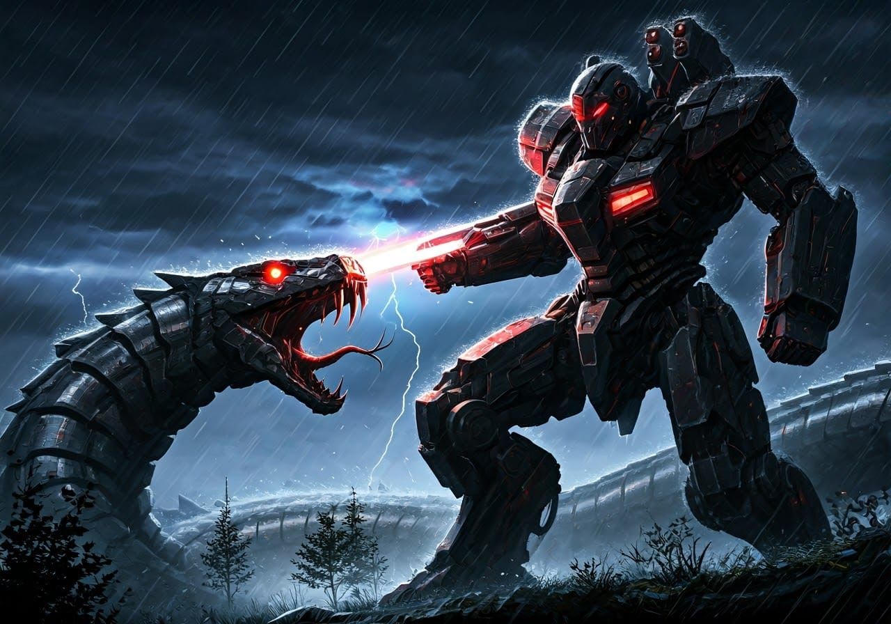 Mecha bot vs Mecha serpent  by @forge4ward