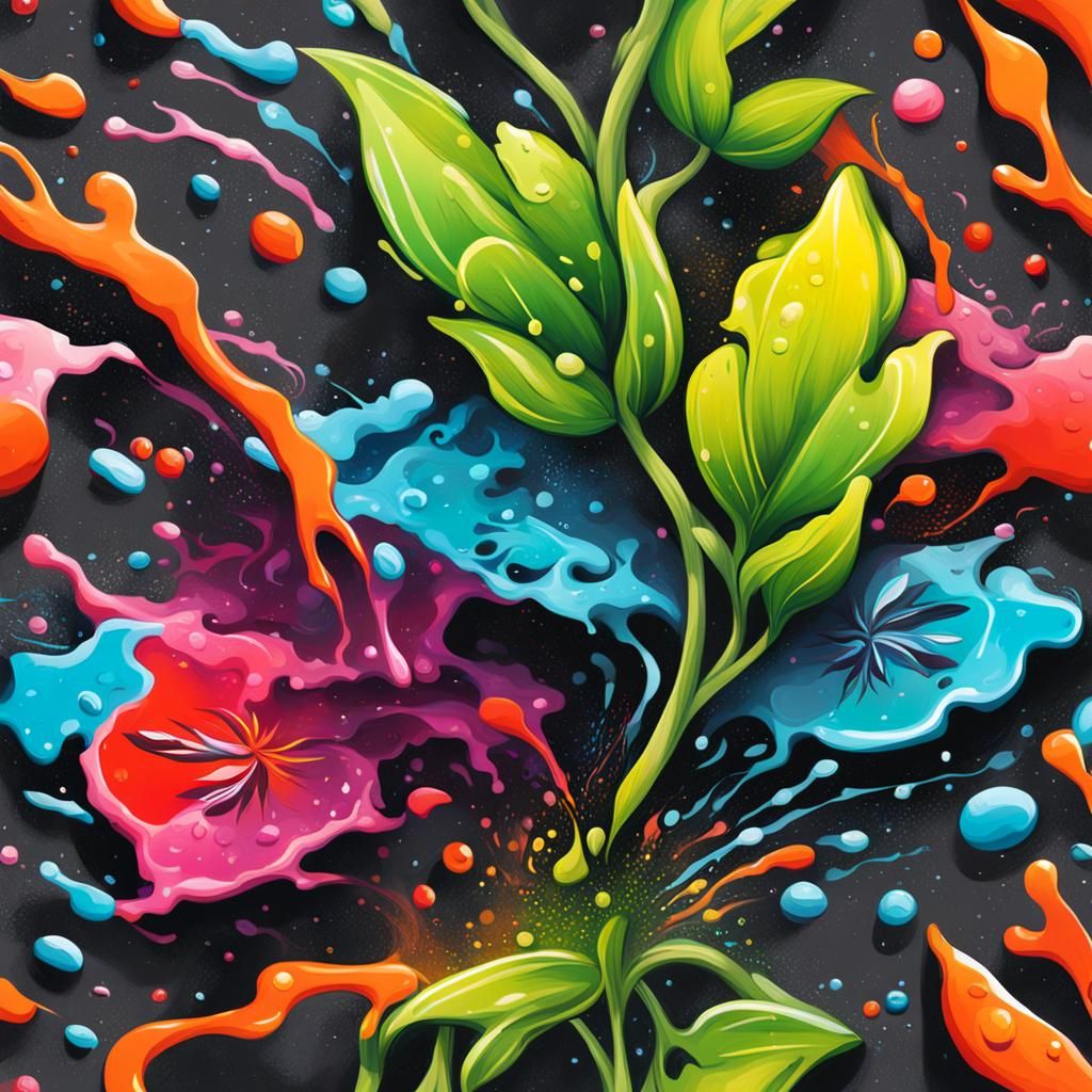 plant graffiti art, splash art, street art, spray paint, oil...