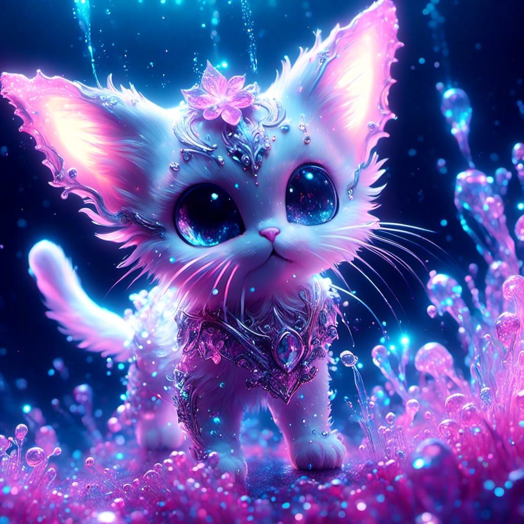<lora:glow:1.0> glowing crystal kitten underwater, glow, hd, hyperrealistic, highly intricately detailed 