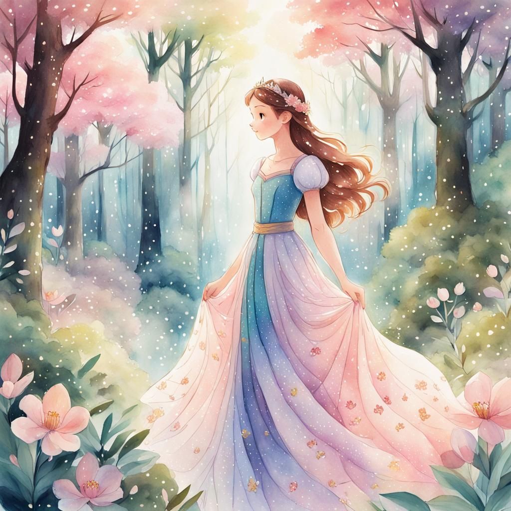 Disney Princess in Lush Forest: Fantasy Manga Art