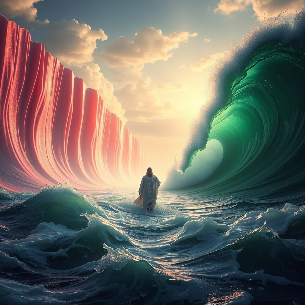 Red Sea Parting in Dreamy Digital Art Style