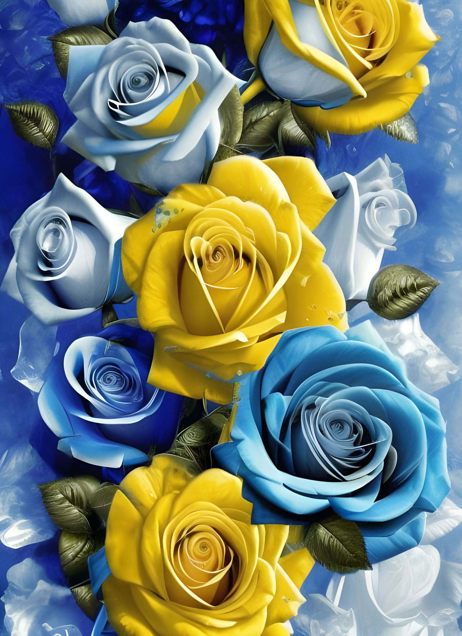 Blue and Yellow Roses! AI Generated Artwork NightCafe Creator