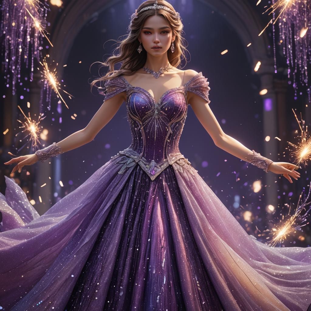Purple Beaded Ombre Ballgown, Hyperdetailed Concept Art