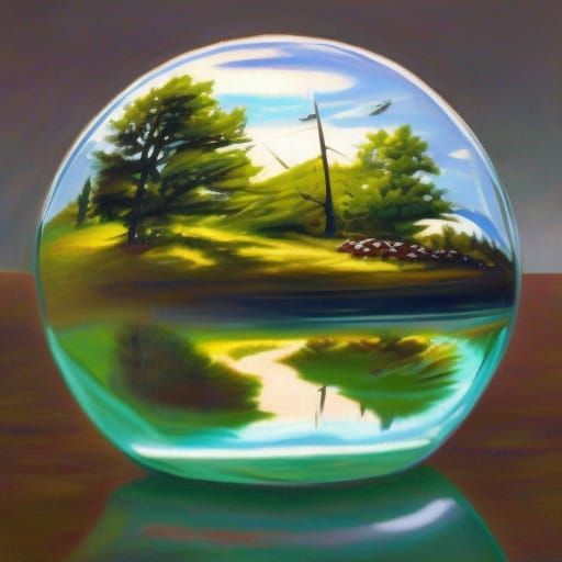Glass sphere terrarium on the living room table. AI Generated Artwork