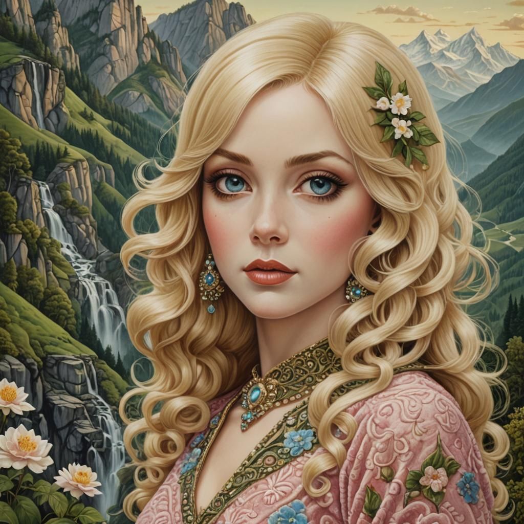 Portrait of beautiful blond mountain woman - AI Generated Artwork ...