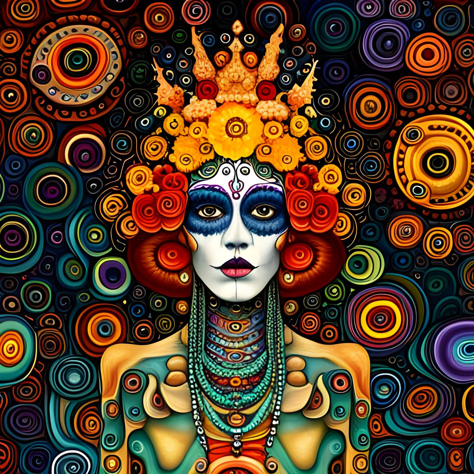 Dia de los muertos psychedelic hippie swirly colorful rainbow crown of ...