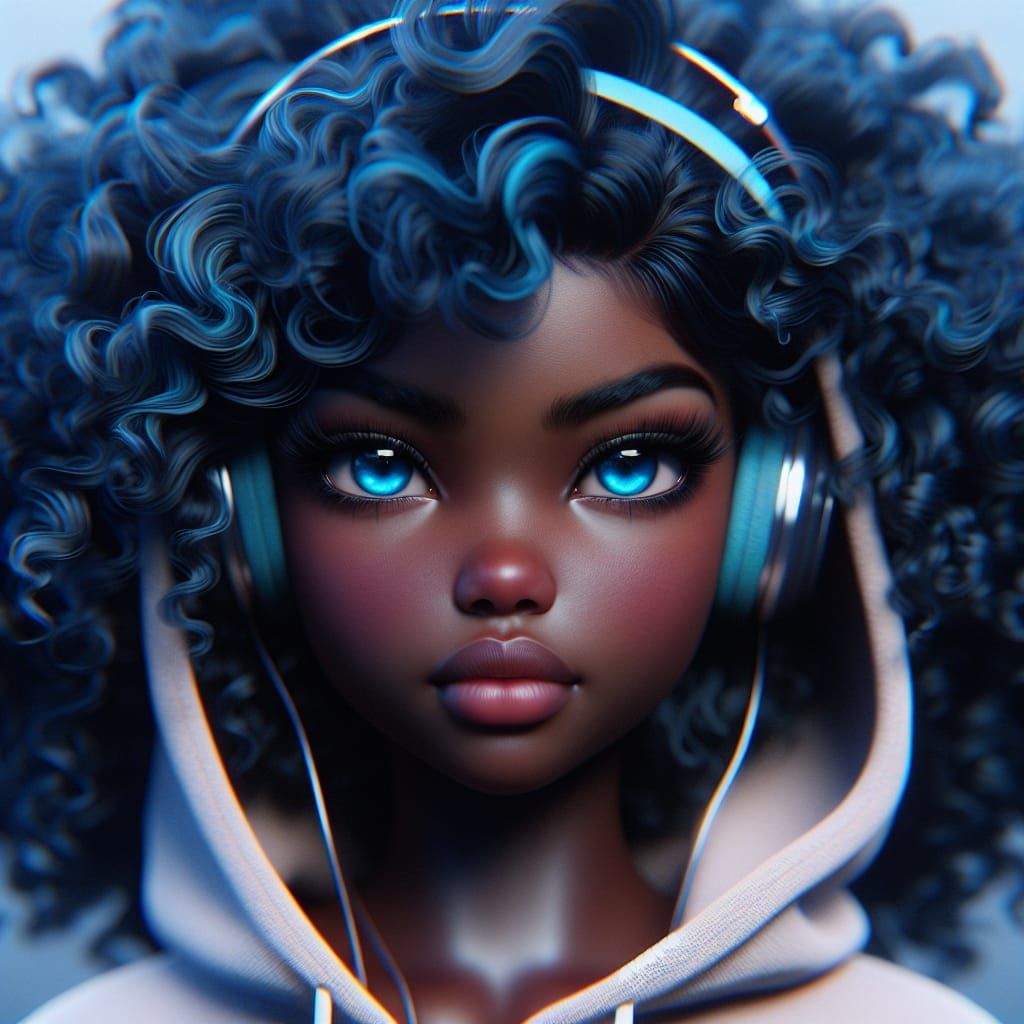 Black Girl with Blue Hair: Matte Painting Digital Art