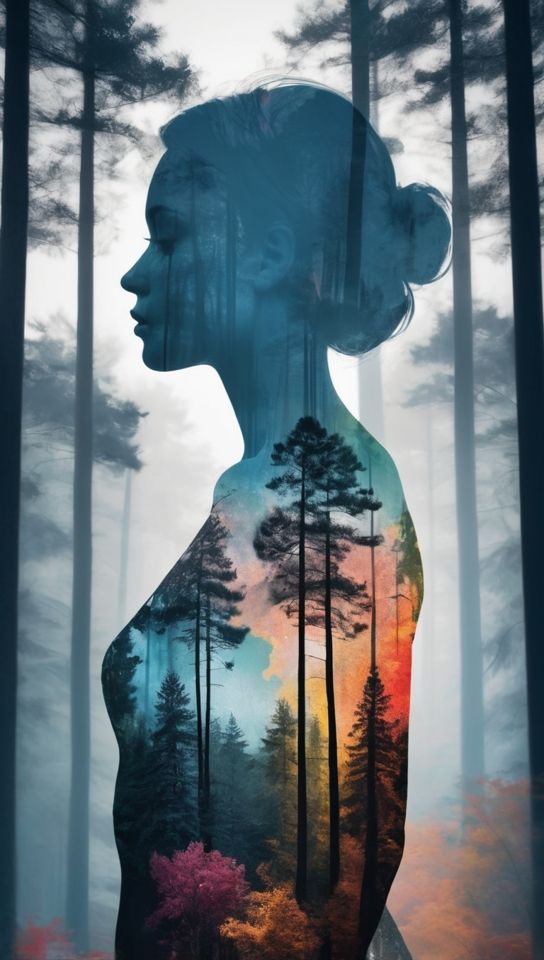 Double Exposure - Girl and nature