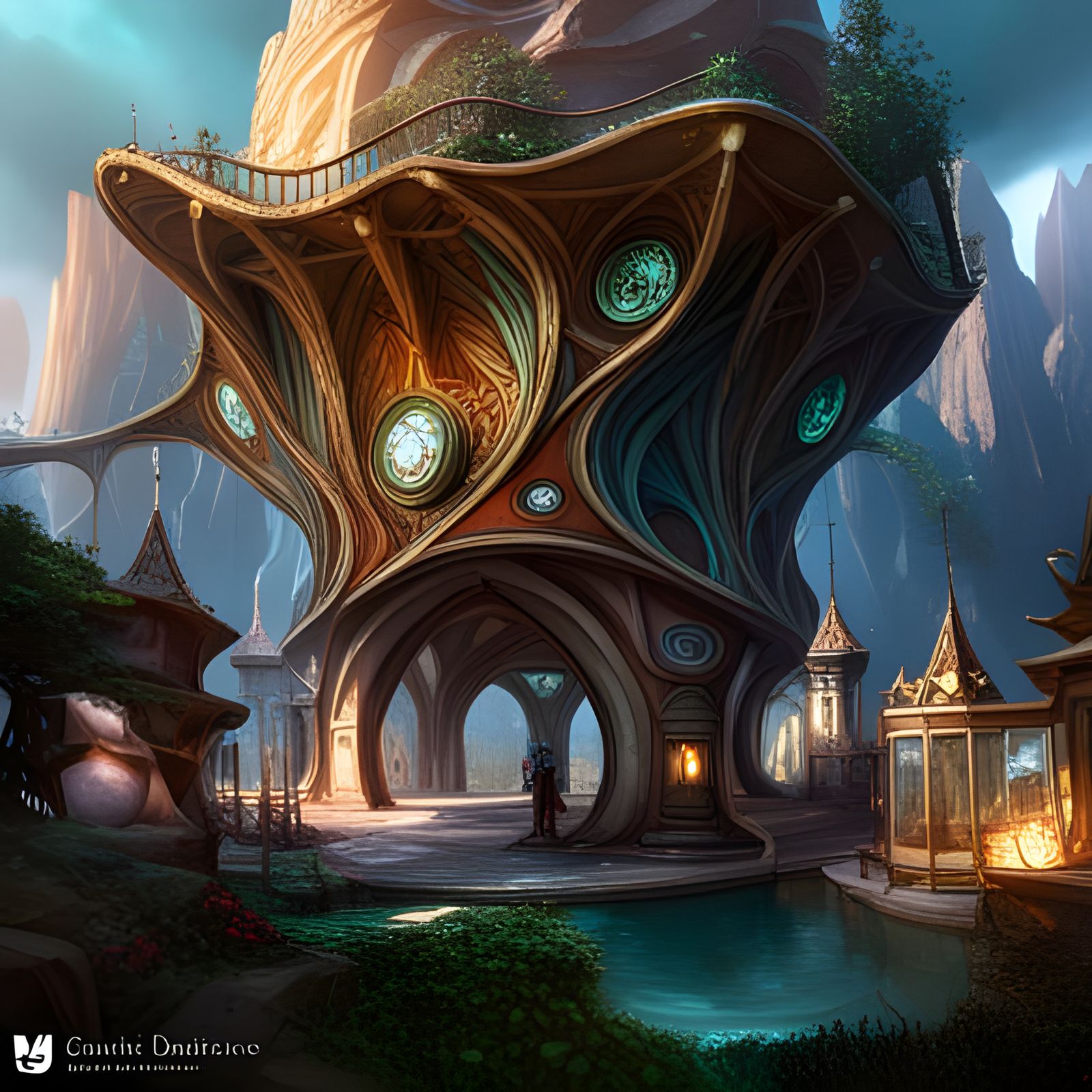 Whimsical Elven Structure in Detailed Matte Painting