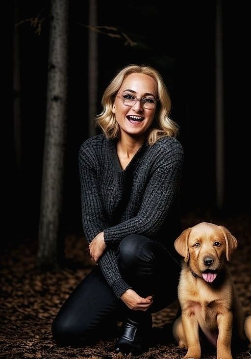 Portrait - Alexa With Her New Labrador Retriever Puppy