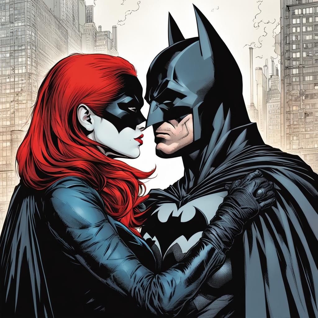 Batwoman Kissing Batman. Full color. Brilliant - AI Generated Artwork ...