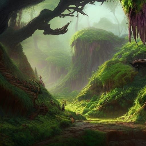 Troll Cave Forest: Detailed Matte Painting in 8K