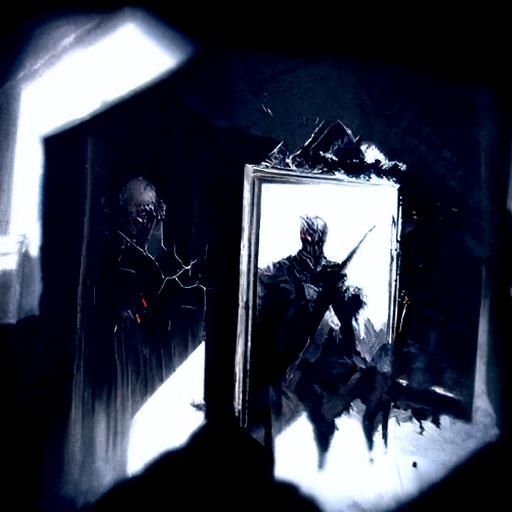 shattered mirror in dark room