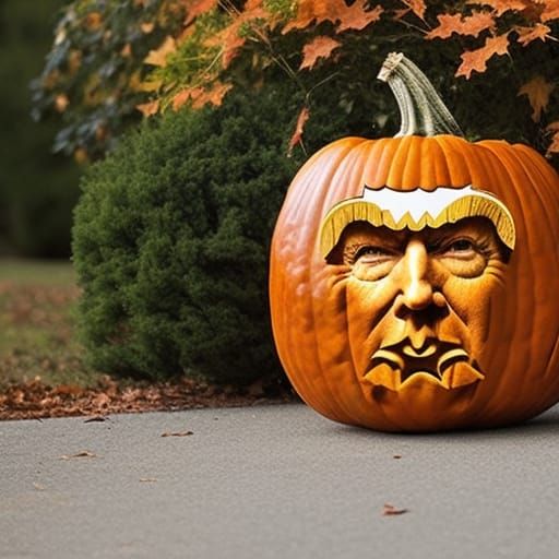 Pumpkin jack-o-lantern carved with Donald J. Trump's face - AI ...