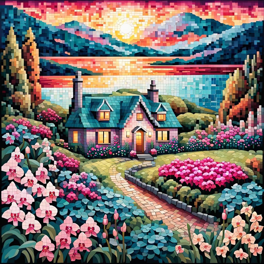 mosaic design like a medium resolution pixelated image of an...