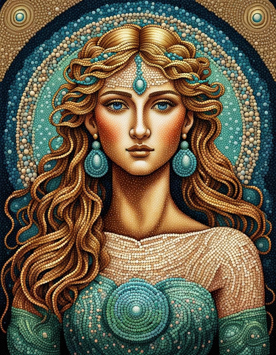 Divine Grace in Pointillism: Aphrodite of Greek Mythology