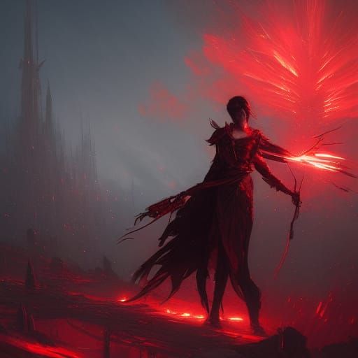 blade of light radiant blazing red scorching sparks