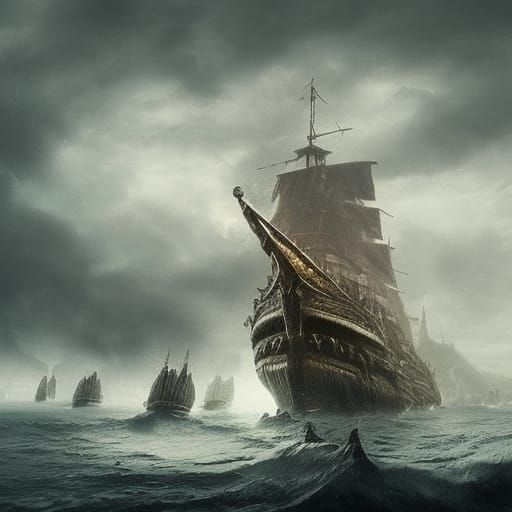 Viking Ships on Shore: Epic Digital Matte Painting