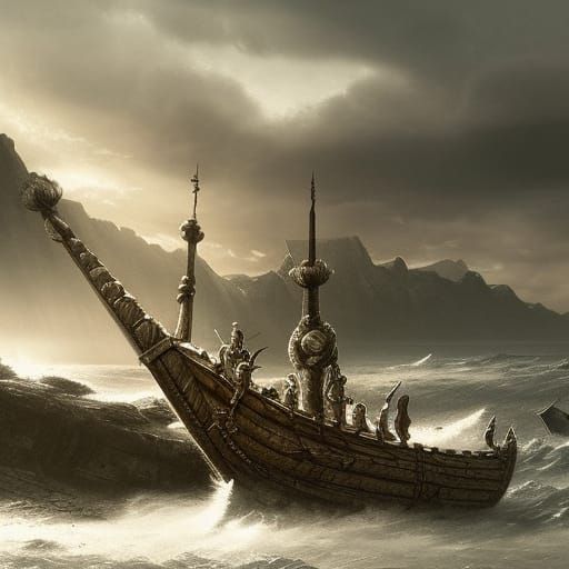 Epic Viking Ships by the Shore Digital Painting