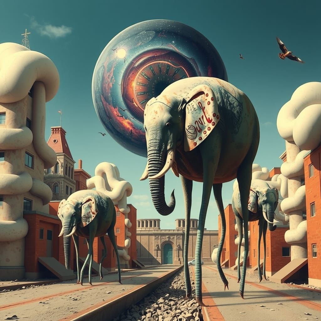 Elephantine Metamorphosis": Surreal elephant-like creatures ...