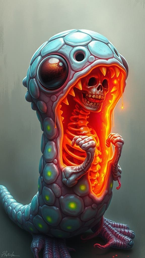 Vibrant, Neon-Crusted Tube Creature Emerges in Maximalist Ma...