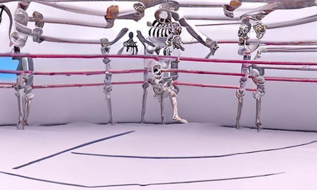 Meta Skeleton fight boxing ring high resolution 8k 3d