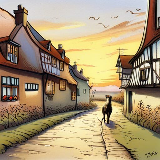Dog's journey in the village