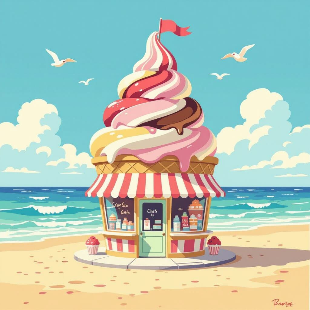 Whimsical Ice Cream Shop on Beach