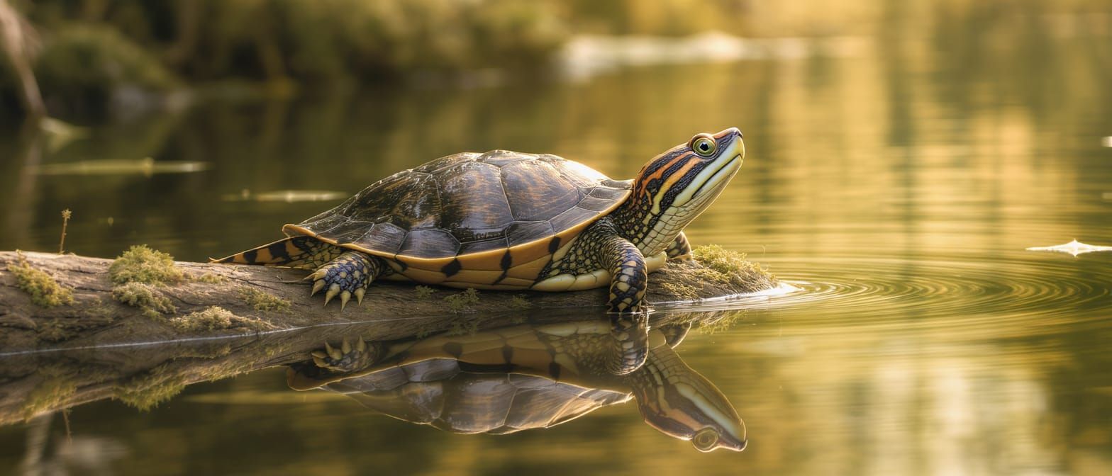 A majestic red-eared slider turtle
