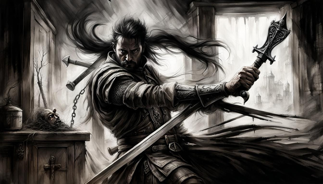 Rice Grain Warrior in Dystopian Cupboard, Dark Fantasy Art