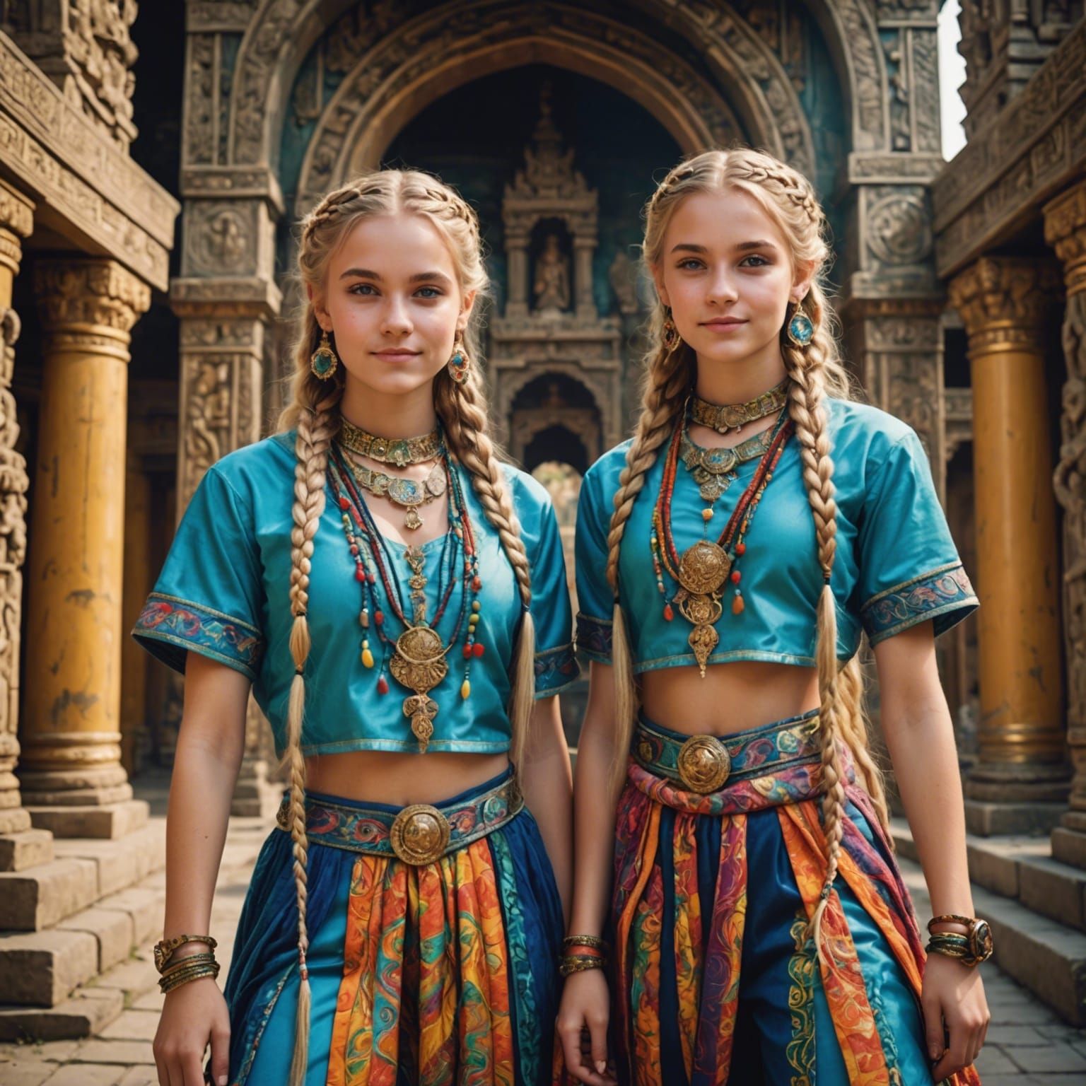 fullbody portrait and artistic shading of two young beautifu...