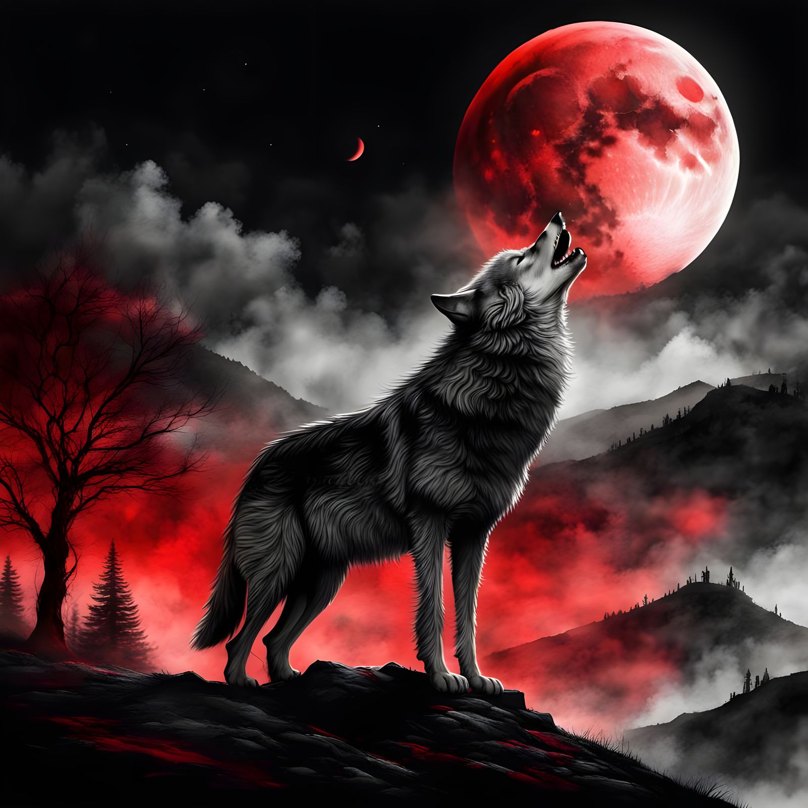 A wolf howling to the moon