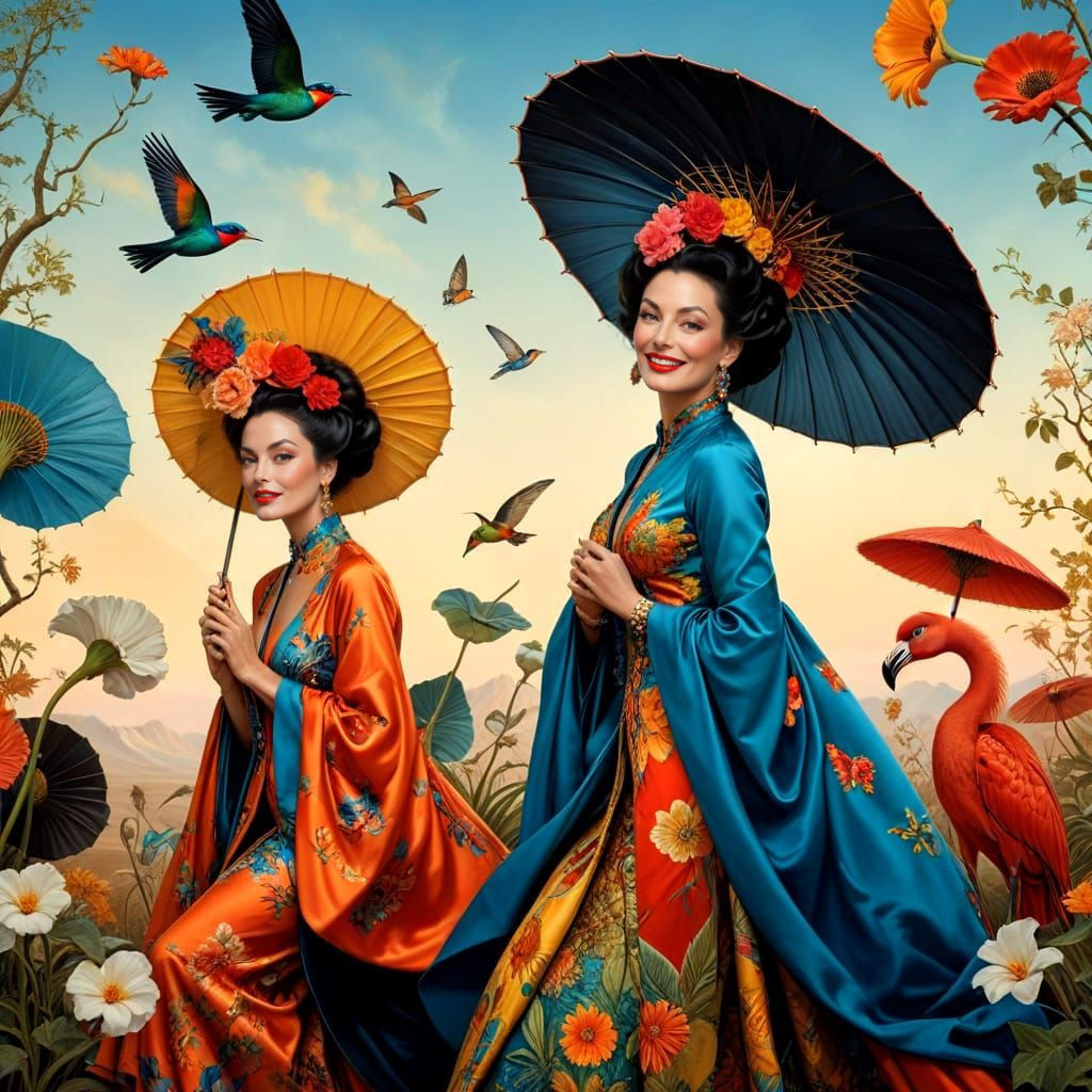 Elegant Mature Lady in a Vibrant Surreal Landscape