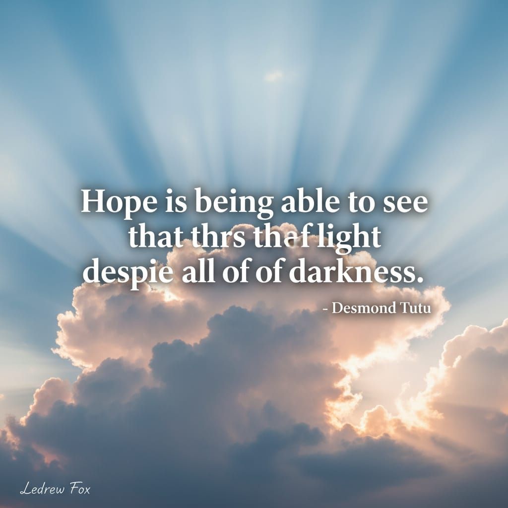 Generate an inspirational quote image. The quote is: 'Hope is being able to see that there is light despite all of the darkness' - Desmond T...