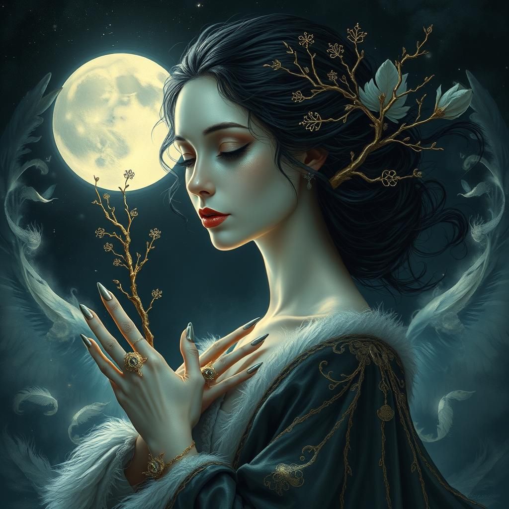 Mystical Woman with Pearlescent Skin in Baroque Style